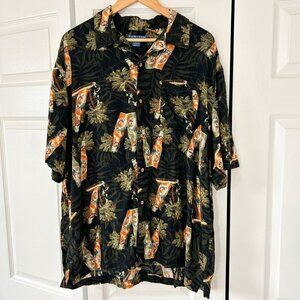Vintage Y2K Puritan Hawaiian Shirt Black Tropical Beer Graphic Men’s Size XL